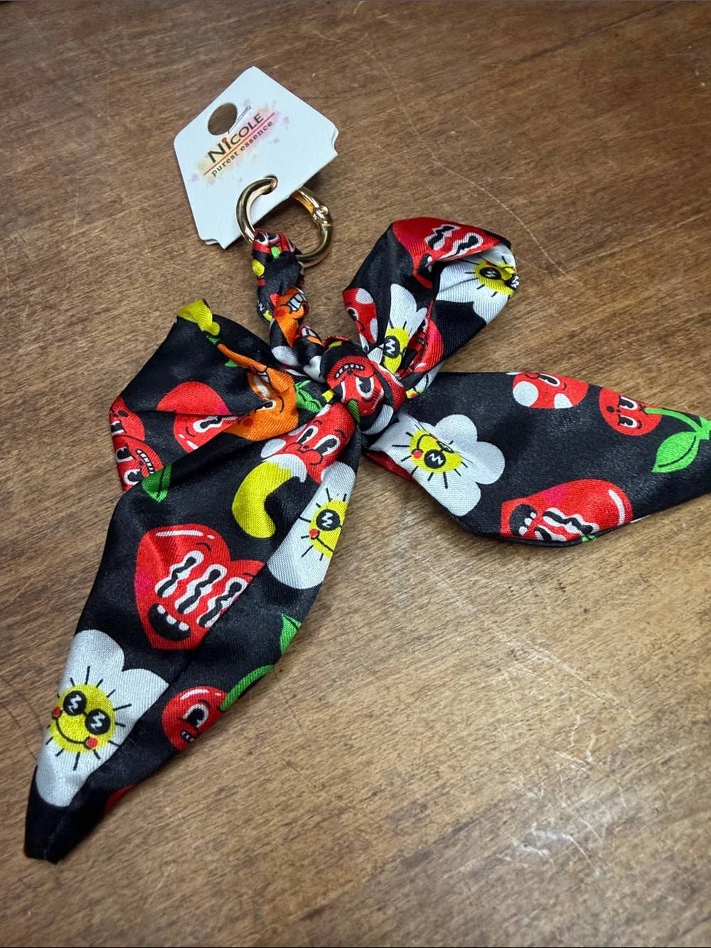 Patterned Bow Scarf Bag Charm Keychain